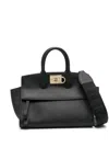 FERRAGAMO STUDIO BLACK HANDBAG WITH GANCINI DETAIL IN HAMMERED LEATHER WOMAN