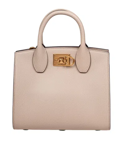 Ferragamo Studio Box Bag In Hammered Leather Daino Color In Brown