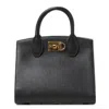 Ferragamo Gilded Hardware Tote With Handle And Metal Feet In Black