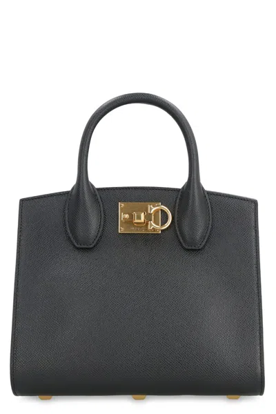 Ferragamo Studio Box Leather Mini Handbag In Nero