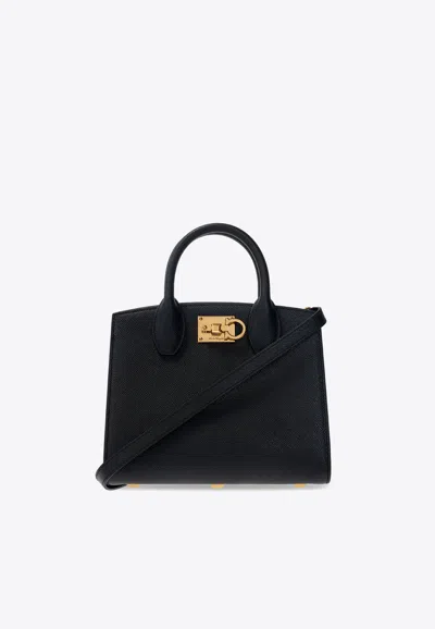 Ferragamo Studio Box Leather Shoulder Bag In Black