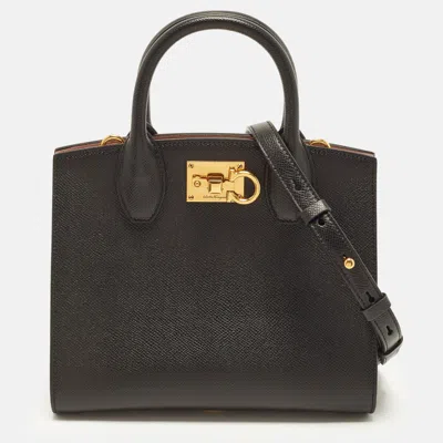 Pre-owned Ferragamo Studio Box Mini Black Leather Tote