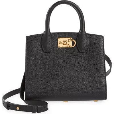 Ferragamo Studio Box Mini Leather Top-handle Bag In Black