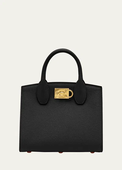 Ferragamo Studio Box Mini Leather Top-handle Bag In Nero