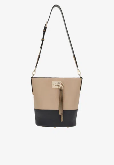Ferragamo Studio Bucket Bag In Daino Nero