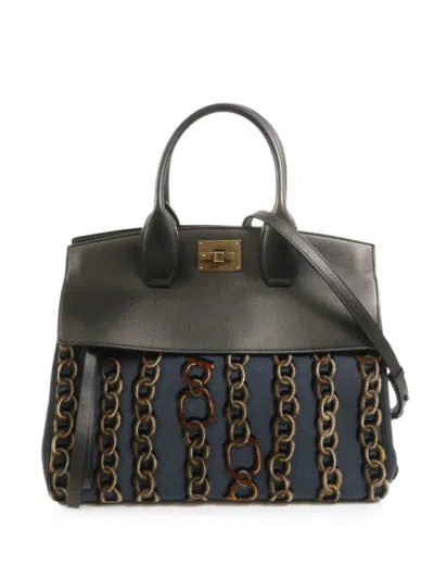 Pre-owned Ferragamo Studio Chain-print Tote Bag In Blue