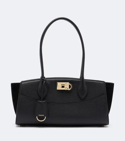 Ferragamo Studio East-west Small Leather Shoulder Bag In Black