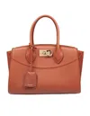 Ferragamo Studio Hammered Leather Handbag Cognac Color In Brown