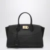 Ferragamo Black Handbag With Adjustable And Removable Shoulder Strap And Gancini Turn-lock Closure In Grained  In Black