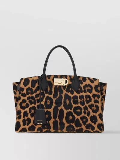 FERRAGAMO STUDIO LARGE SOFT BAG WITH ANIMAL PRINT