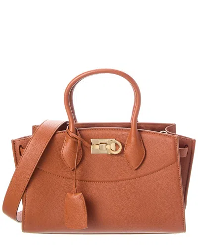 Ferragamo Studio Leather Tote In Brown