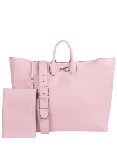 Ferragamo Studio Leather Tote In Pink