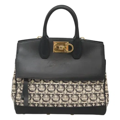 Pre-owned Ferragamo Studio Satchel Gancini Jacquard And Leather Canvas Bag () In Black