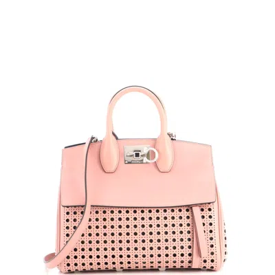 Ferragamo Studio Satchel Laser Cut Leather Small In Pink
