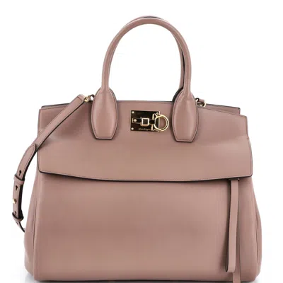 Ferragamo Studio Satchel Leather Medium In Sand