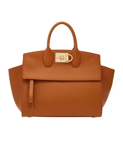 Ferragamo Small Studio Soft Leather Tote Bag In Brown