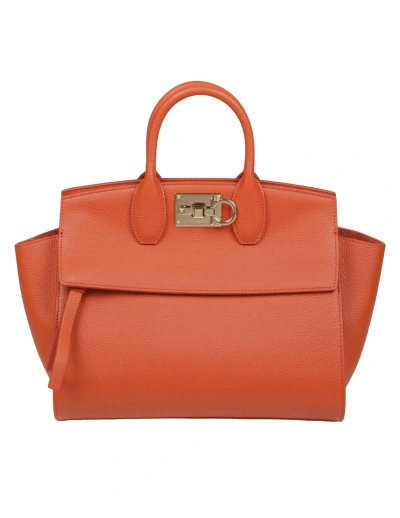 Ferragamo Studio Sof Handbag In Terracotta Color Leather In Light Brown