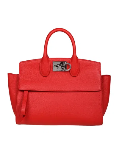 Ferragamo Studio Sof Leather Handbag In Flame Red