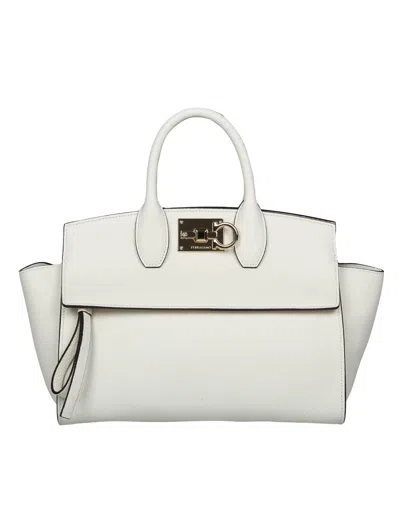 Ferragamo Studio Sof Leather Handbag In White