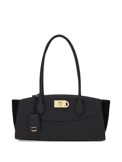 Ferragamo Embossed Leather East West Shoulder Bag With Suede Accents In Red