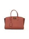 Ferragamo Structured Shoulder Bag Detachable Strap In Brown
