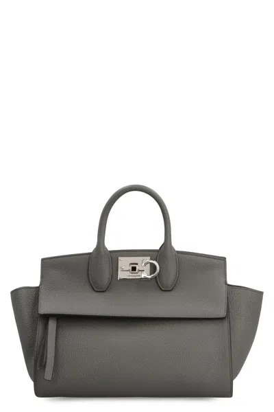 Ferragamo Studio Soft Leather Handbag In Dark Grey