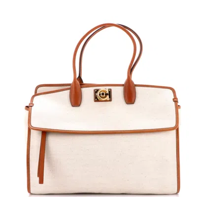 Ferragamo Studio Soft Satchel Canvas Large In Sand