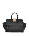 Ferragamo The Studio Soft Small Leather Top-handle Bag In Black/gold