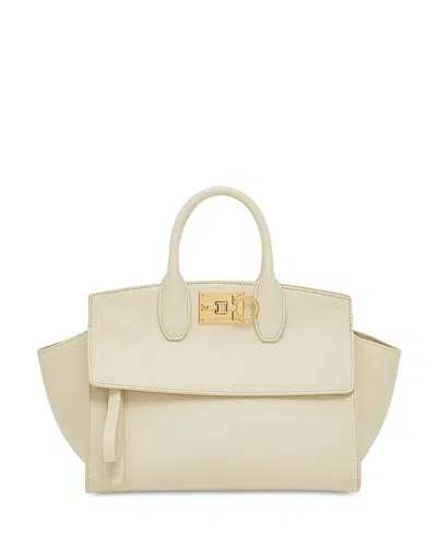 Ferragamo Studio Soft Small Leather Top Handle Bag In Mascarpone/gold
