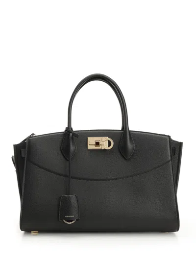 Ferragamo Studio Soft Top Handle Large Handbags Black