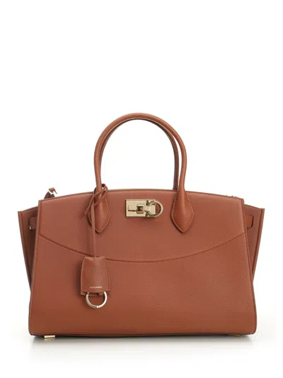 Ferragamo Studio Soft Top Handle Large Handbags Brown