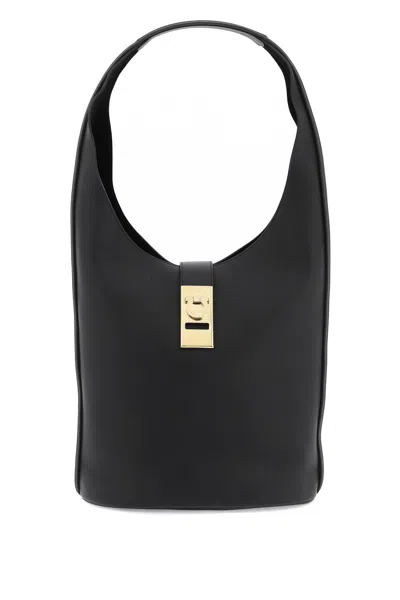 Ferragamo Stylish Black Leather Hobo Handbag For Women In Burgundy