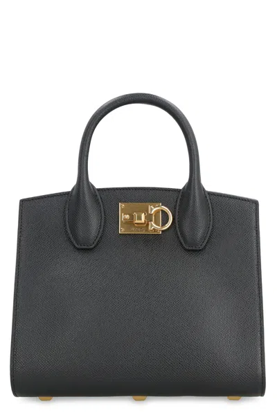 Ferragamo Black Leather Tote Handbag From The Ss24 Collection By Salvatore