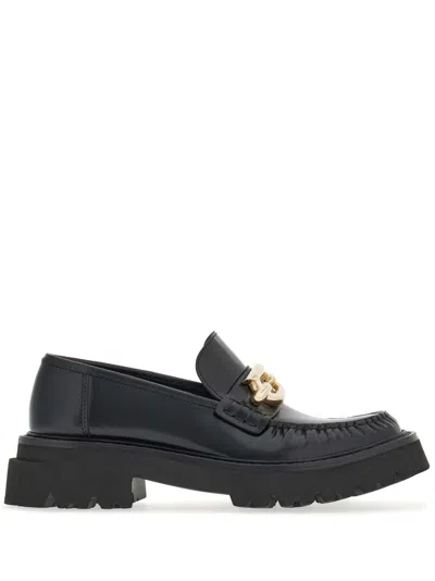 Ferragamo Stylish Gancio Hook Leather Loafers For Women In Black
