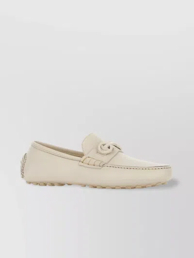 Ferragamo Stylish Round Toe Leather Loafers In Neutrals