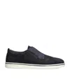 Ferragamo Navy Blue Laceless Sneakers In Blue
