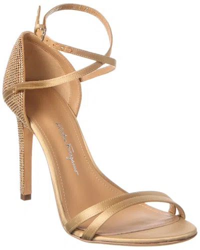 Ferragamo Suede & Satin Sandal In Gold