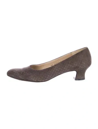 Pre-owned Ferragamo Suede Animal Print Pumps In Gray