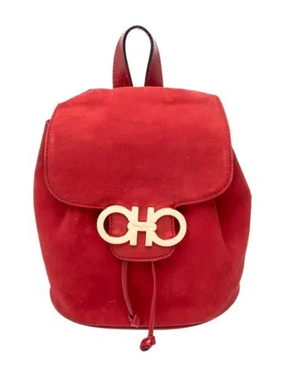 Pre-owned Ferragamo Suede Backpack In Red
