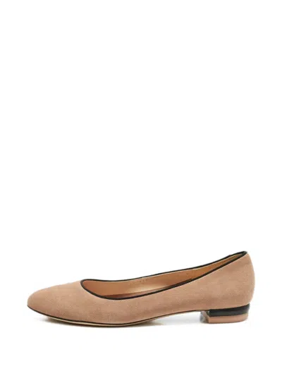 Pre-owned Ferragamo Suede Ballet Flats In Neutral