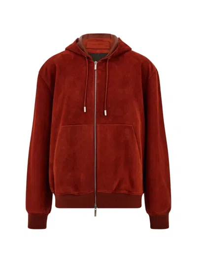 Ferragamo Suede Blouson In Burgundy