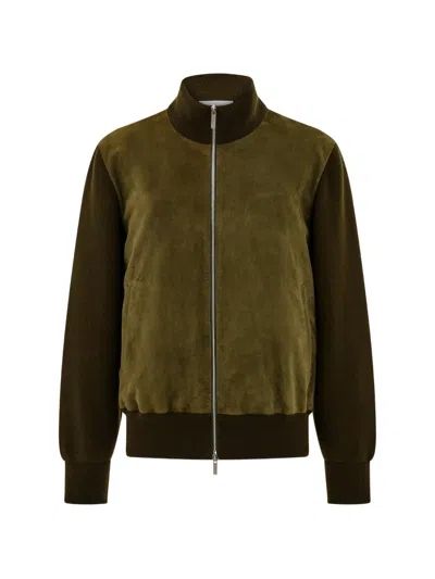 Ferragamo Suede Blouson With Knitted Details In Green