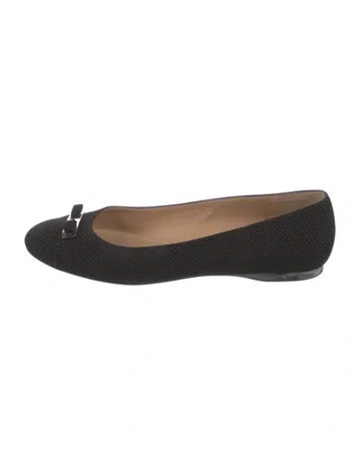 Pre-owned Ferragamo Suede Bow Accents Ballet Flats In Black
