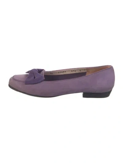 Pre-owned Ferragamo Suede Bow Accents Ballet Flats In Purple