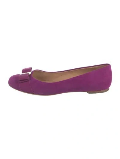 Pre-owned Ferragamo Suede Bow Accents Ballet Flats In Purple