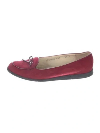 Pre-owned Ferragamo Suede Bow Accents Ballet Flats In Red