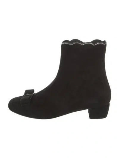 Pre-owned Ferragamo Suede Bow Accents Boots In Black