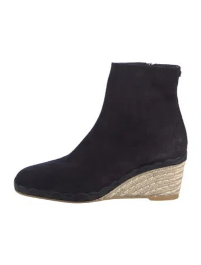 Pre-owned Ferragamo Suede Bow Accents Boots In Blue