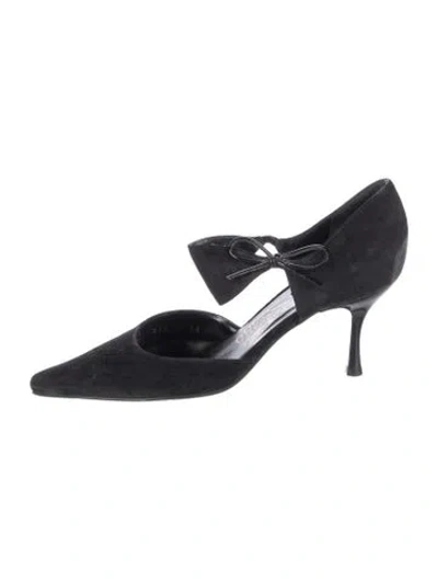 Pre-owned Ferragamo Suede Bow Accents D'orsay Pumps In Black