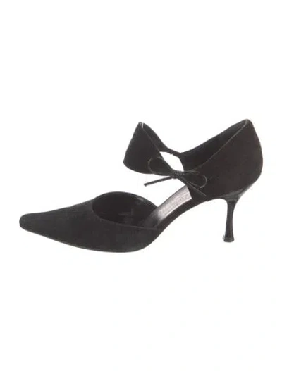 Pre-owned Ferragamo Suede Bow Accents D'orsay Pumps In Black